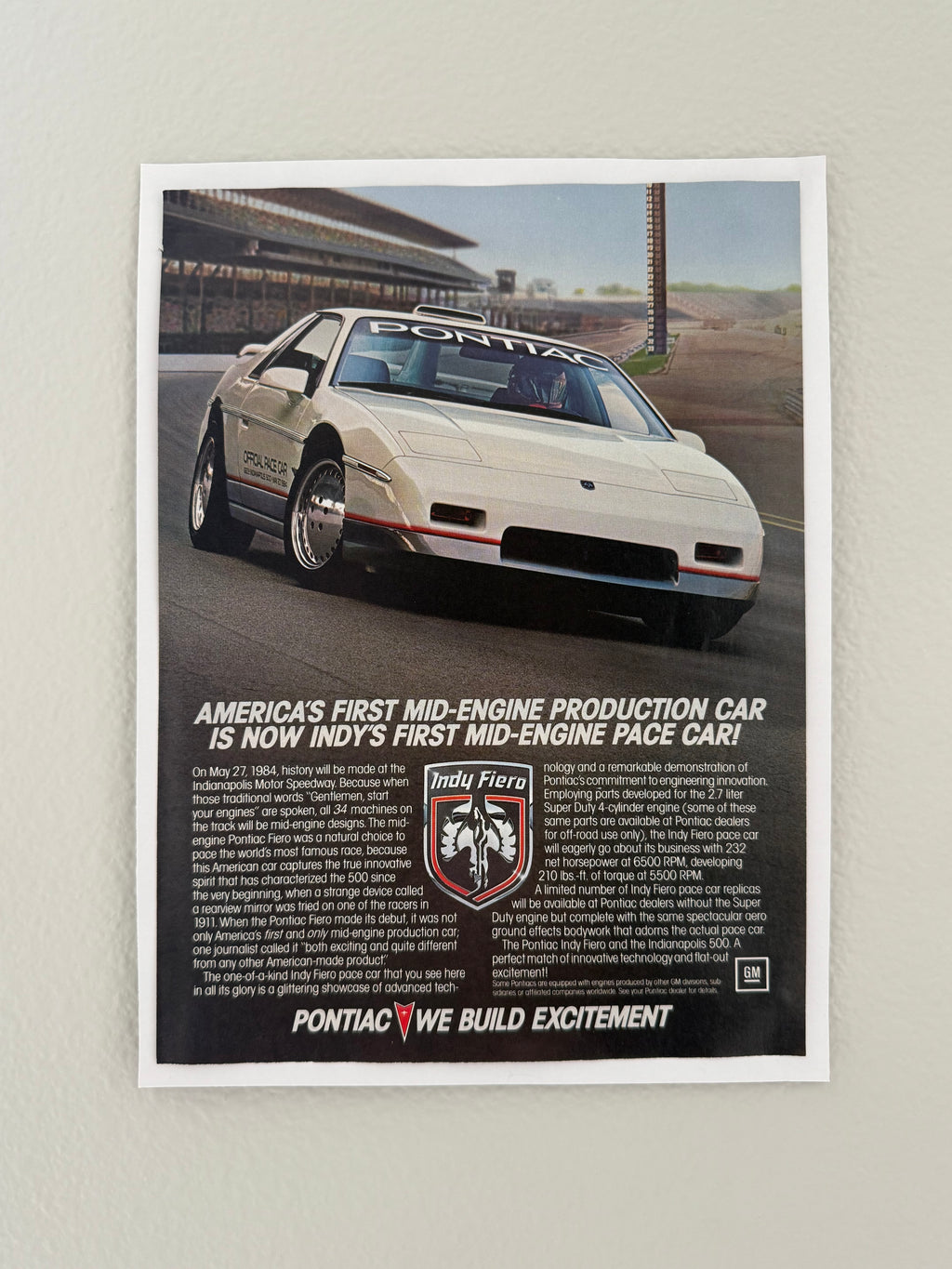 Pontiac Fiero Pace Car Poster