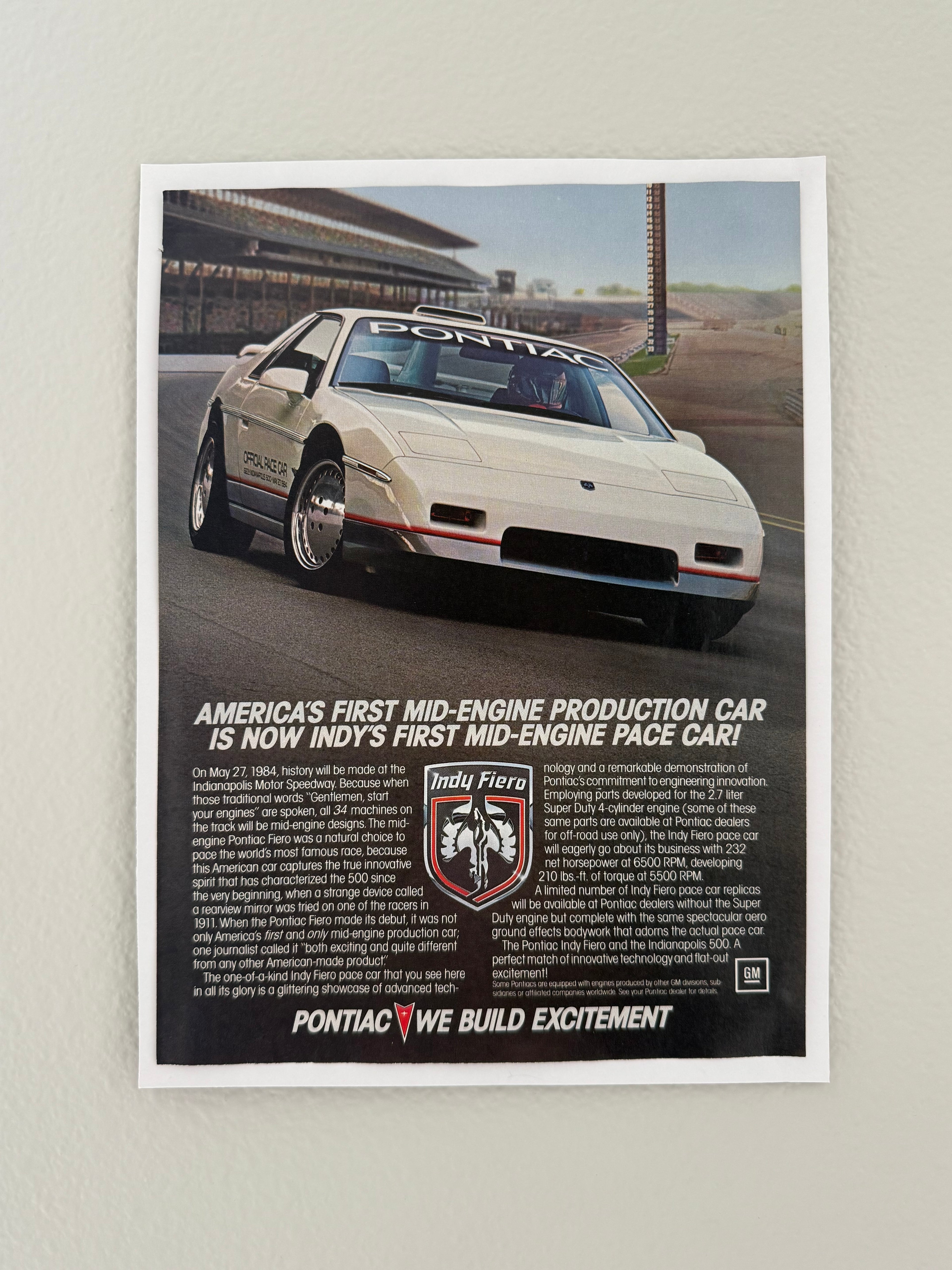 Pontiac Fiero Pace Car Poster